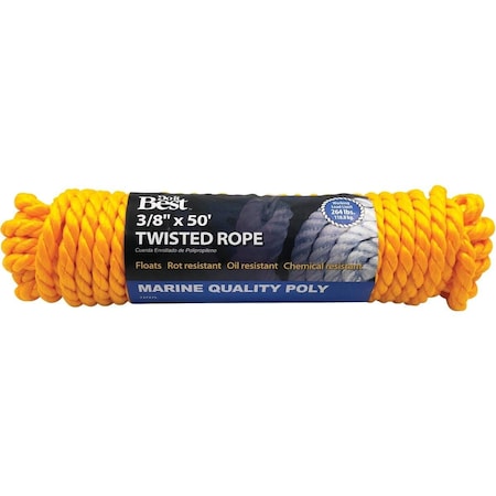 All-Source 3/8 In. x 50 Ft. Yellow Twisted Polypropylene Packaged Rope 737275